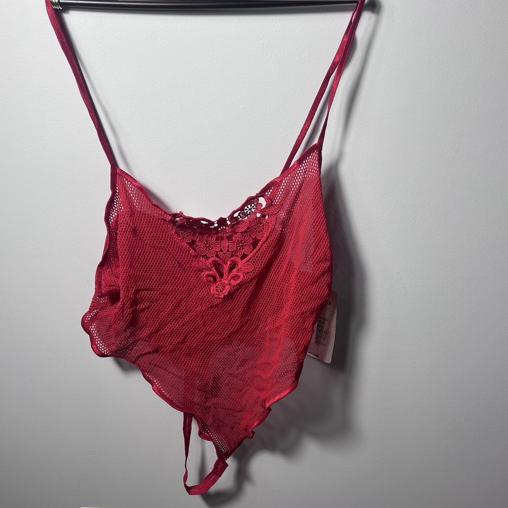 Cinema Etoile Red Lace Mesh Thong Bodysuit Teddy NWT Medium Made USA‎